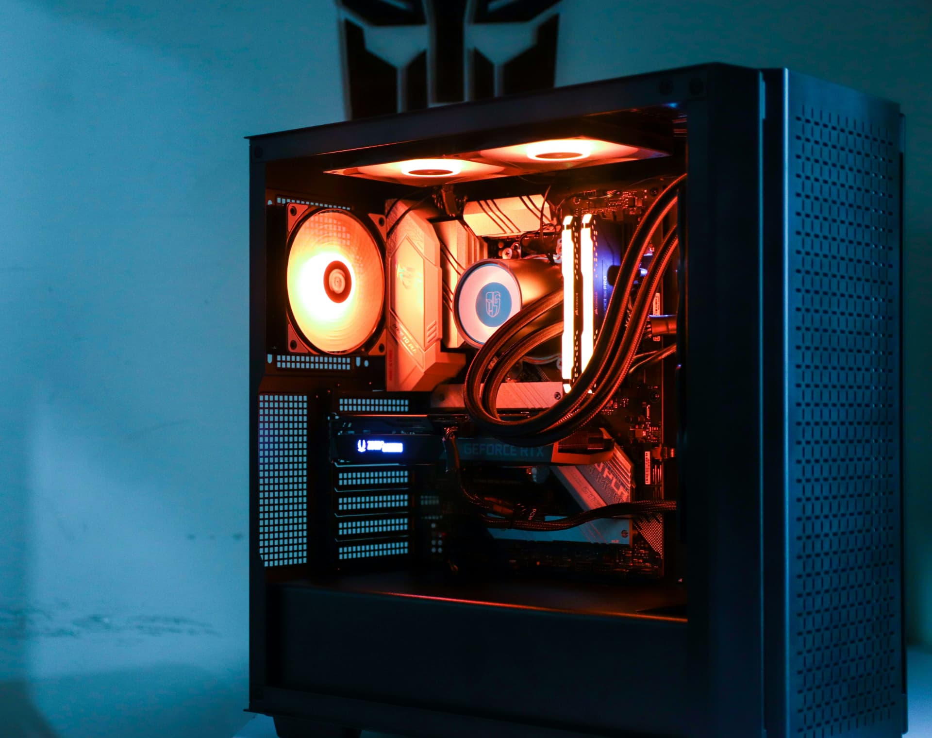 High-performance custom gaming computer with illuminated cooling and graphics hardware